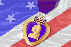 Purple Heart with American flag behind it, Long Term Asurrance